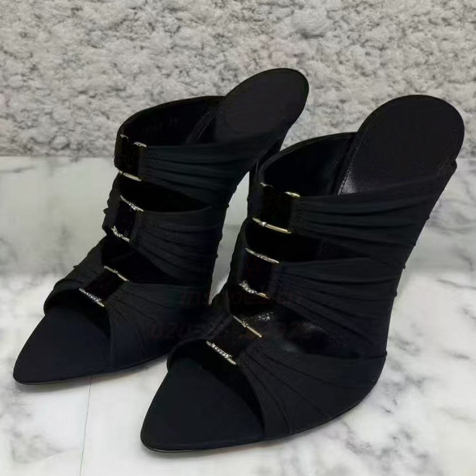 Designers Sandals Stiletto Heel shoes for women Fashion Water drill rhinestone letter buckle Narrow Band 10.5cm open toe high heeled Rome Sandal 35-43