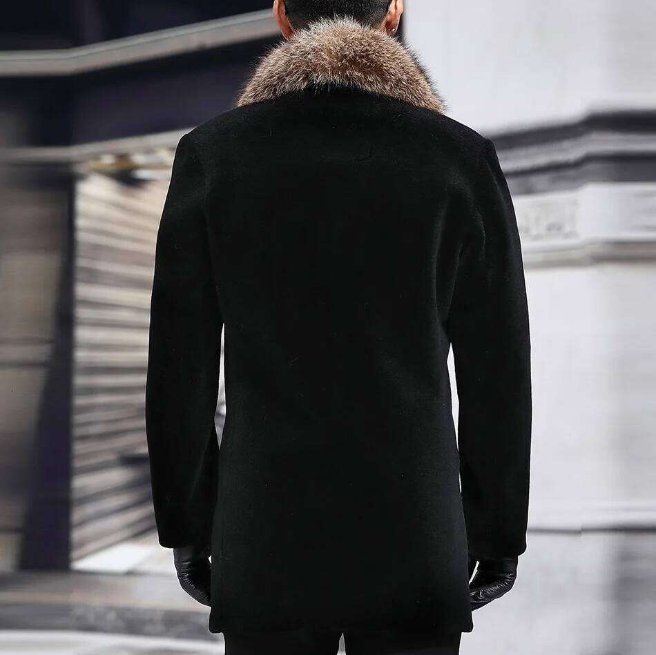 Winter Man Jacket Thicken Mid Length Fur Turn Down Collar Male Over Coat Single-breasted Long Sleeve Daily Men Windbreaker Z260313