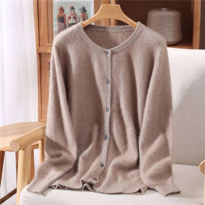 New Women 100% Mink Cashmere O-Neck Buttons Cardigan Autumn Winter Soft Warm Cable Kint Sweater Casual Long Sleeve Tops Z260314