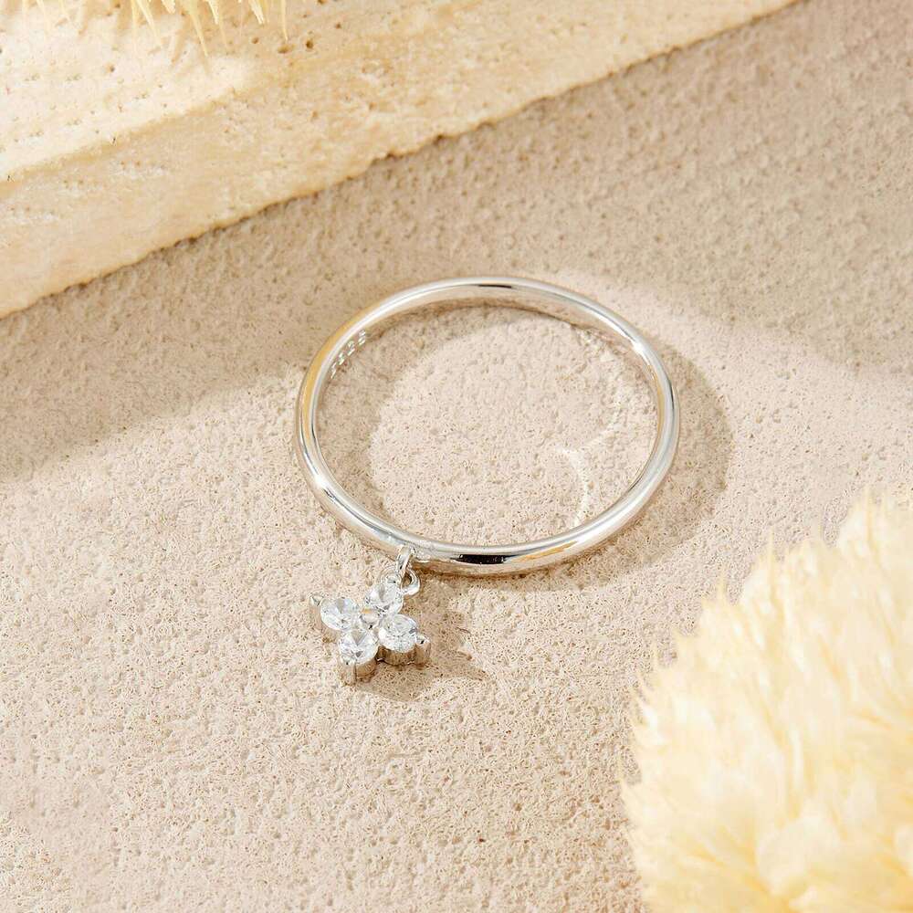 ANDYWEN 925 Sterling Silver Delicate Moving Four Leaf CZ Zircon Pendant Ring Minimalist Luck Charm Daily Women Jewelry Gift H260312