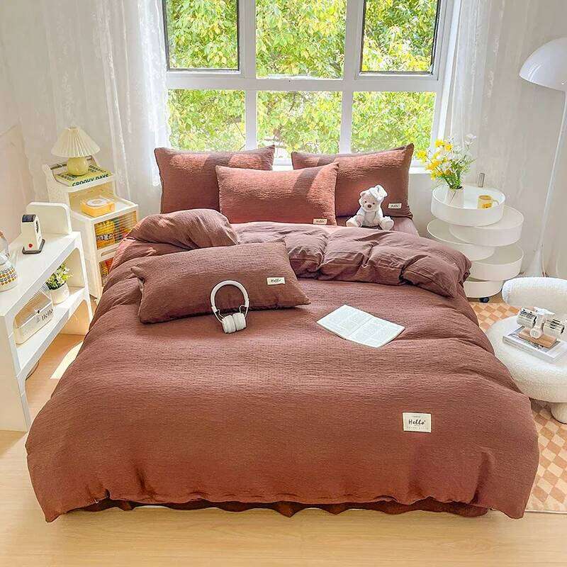 2025 new Zouzou yarn washed cotton color matching bed sheet four-piece set, student dormitory home three-piece set H260312 - view 7