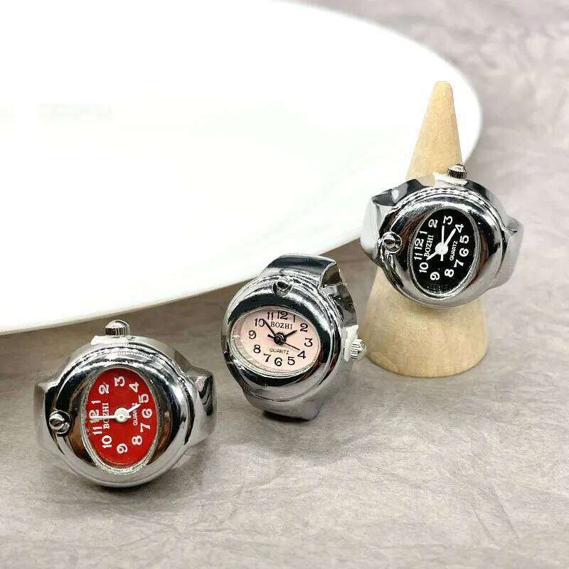 Kiss Simple Silver Color Creative Quartz Dial Finger Rings Couple Women Men Elastic Strap Metal Clock Ring Jewelry H260312