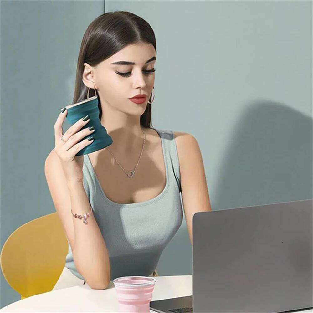 Portable Foldable Silicone Cup Travel Mug Heat Resistant Collapsible Water with Lid Lanyard Outdoor Camping Drinking Cups Z260314