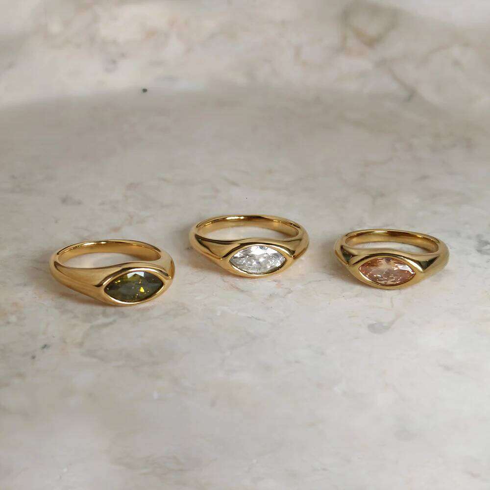 Women's Titanium Steel Marquise Cut 4 Colors Korean Inspired Light Luxury Jewelry Hypoallergenic Stackable Dainty Ring H260312