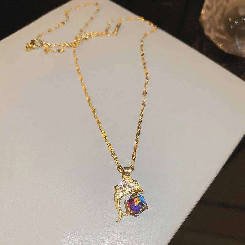 Sweet Zircon Crystal Pendant Necklace For Women Korean Fashion Stainless Steel Clavicle Chain Jewelry Female Wedding Accessories H260312
