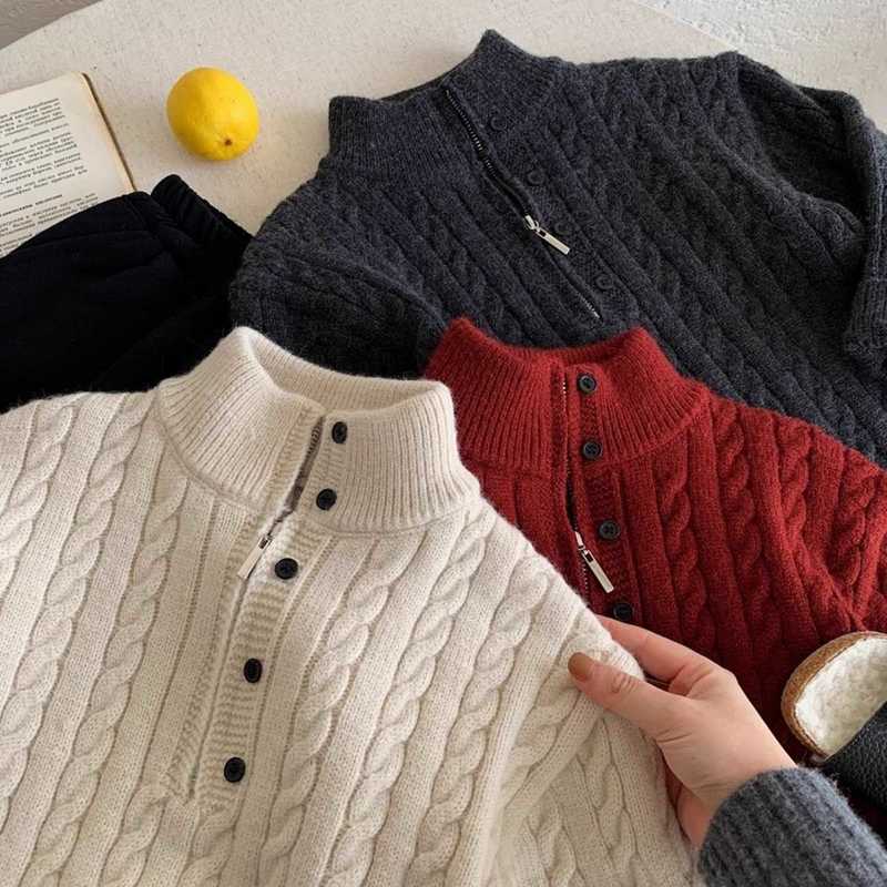 Pullover Children's Sweater for Boys and Girls Thickened Knitwear New Winter Style Baby Striped Cable Knit Pullover Warm Base Shirt