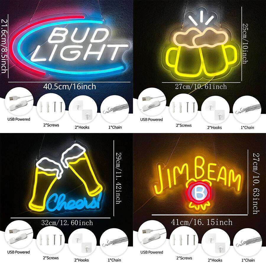 Bud Light Led Neon Sign, Beer Glass Collision Icon, Used For Commercial Decor In Bars, Parties, Restaurants, Man Caves And Shops 26H0313
