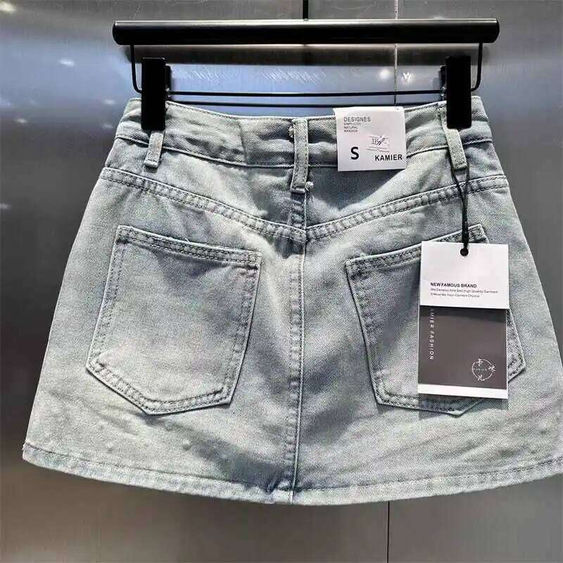Summer Rhinestone A-line Denim Skirt for Women Star Pattern Zipper Pocket Short Skirts Fashion High-quality Slim Fit Jeans skirt Z260314