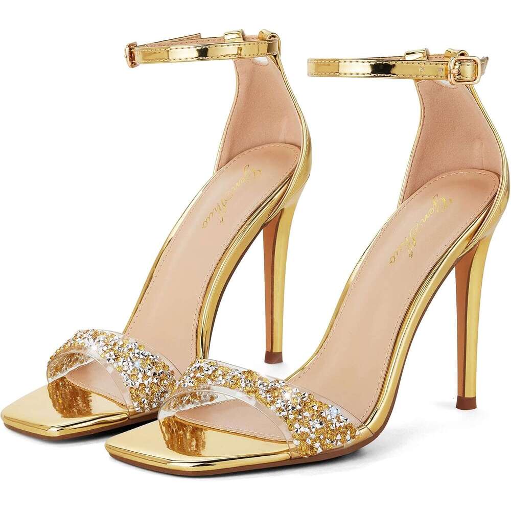 High Heeled Sandals For Women One Heels With Square Open Toe Inch Stiletto Ankle Strap Shoes Elegant Sexy Dress Wedding Party MOJIDASHU