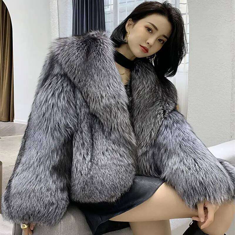 Women's short style fashion imitation fox hair whole fur coat autumn winter new casual lady jacket Z260313