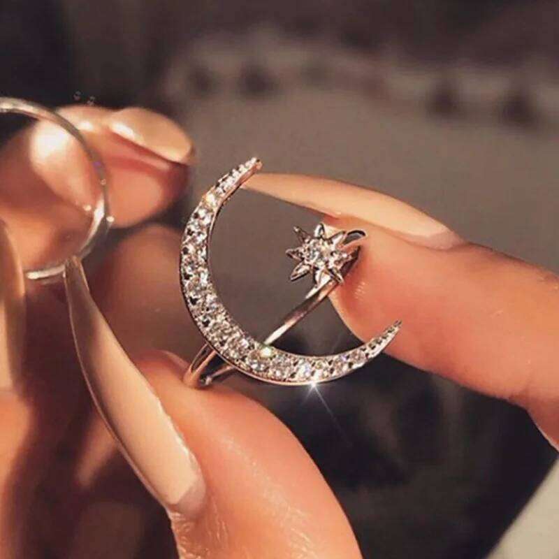 Trendy Cuff Ring Moon And Sun Design Crescent Shape Inlaid Rhinestone Match Daily Outfits Dainty Party Accessory H260312