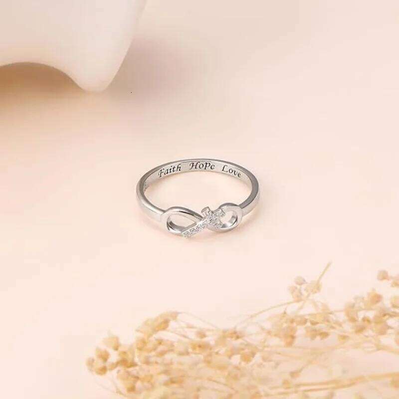 Huitan 925 Sterling Silver Infinity Sign Cross Designed Wedding Band Eternity Ring Simple Stylish Elegant Jewelry for Women H260312
