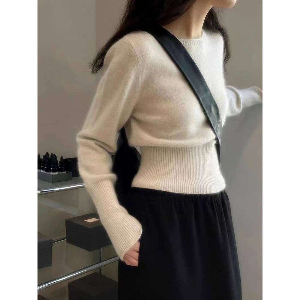 100% pure cashmere knitted bottoming shirt women's new autumn and winter high waist short sweater Z260313