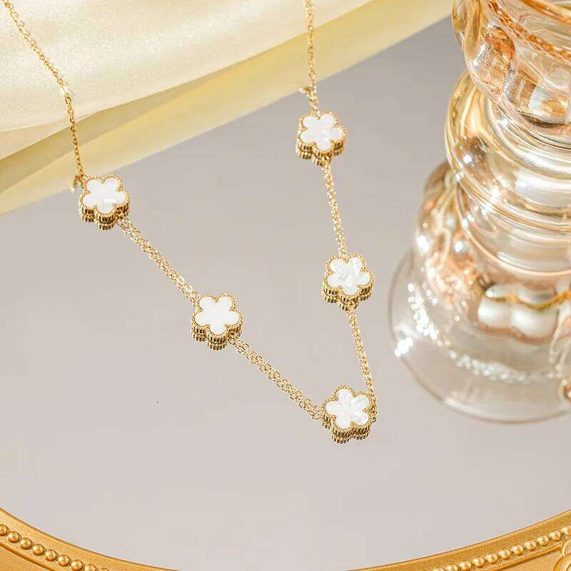 EVISPOL 1pc Lucky Cr Women's Double Sided Shell Flower Jewelry Gold Plated Stainless Steel Necklace Gifts H260312