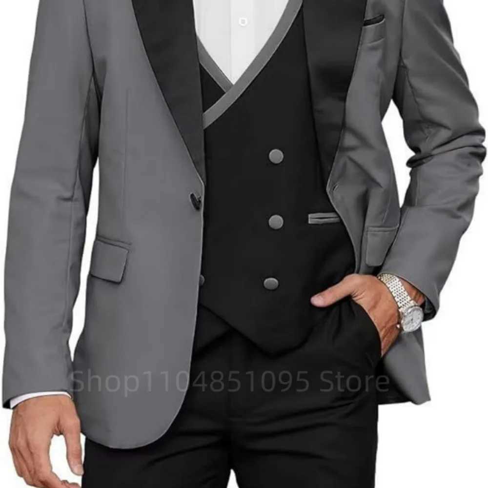Blue 3 Piece Mens Wedding Suits Casual Groomsmen Bridegroom Tuxedo Blazer Jacket Vest Pants Set for Homme M260313