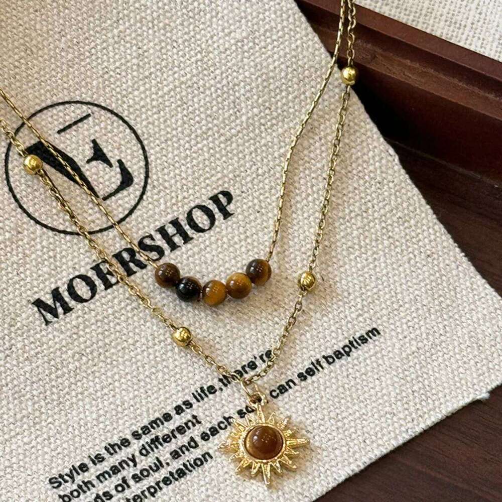 Gold Color Sun Pendant Necklaces, Stainless Steel Layer Necklace Women, Minimalism Style Jewelry Accessories Chain H260312