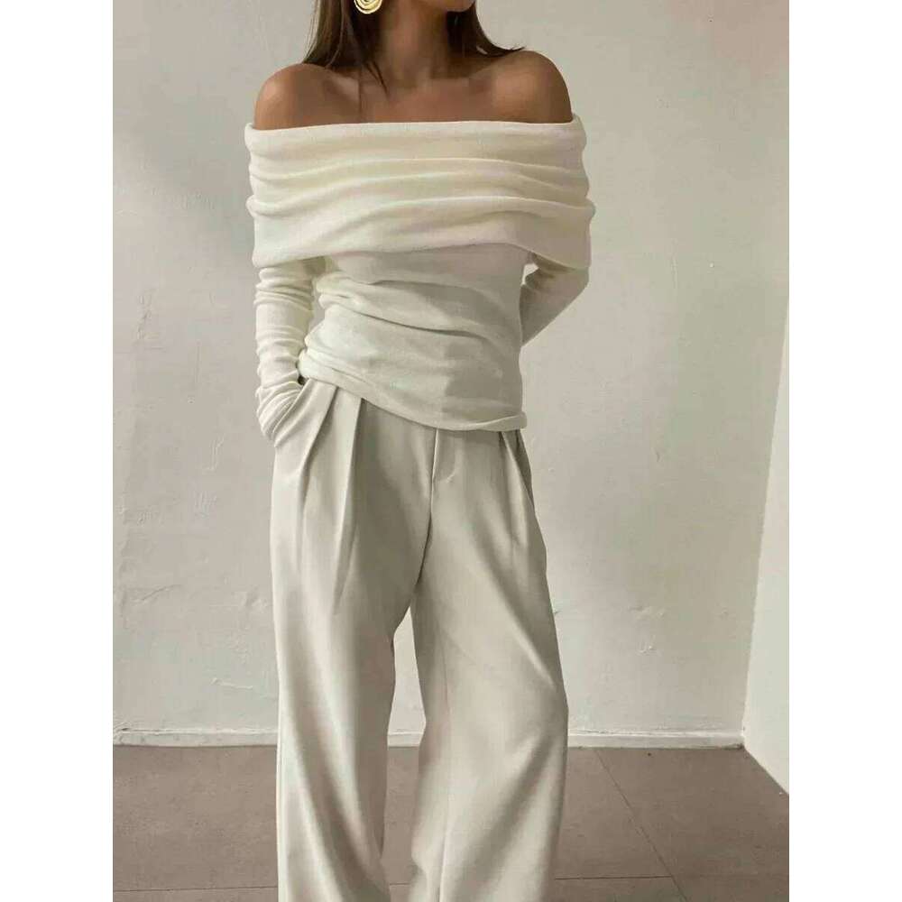 Wolfeel Autumn Slimming Knitted Women Fashion Basic Chic Pullover Long Sleeves Office Lady One Shoulder Sexy Sweater Top Z260313