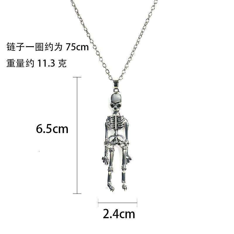 Retro Punk Skeleton Ghost Pendant Halloween Skull Necklace Long Sweater Chain Accessories for Women Men Teen Party Gift H260312