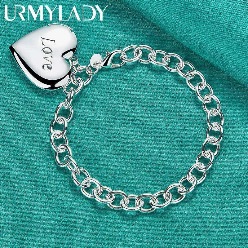 URMYLADY 925 Sterling Silver Love Heart Photo Frame Bracelet For Women Wedding Engagement Gift Fashion Jewelry Z260313