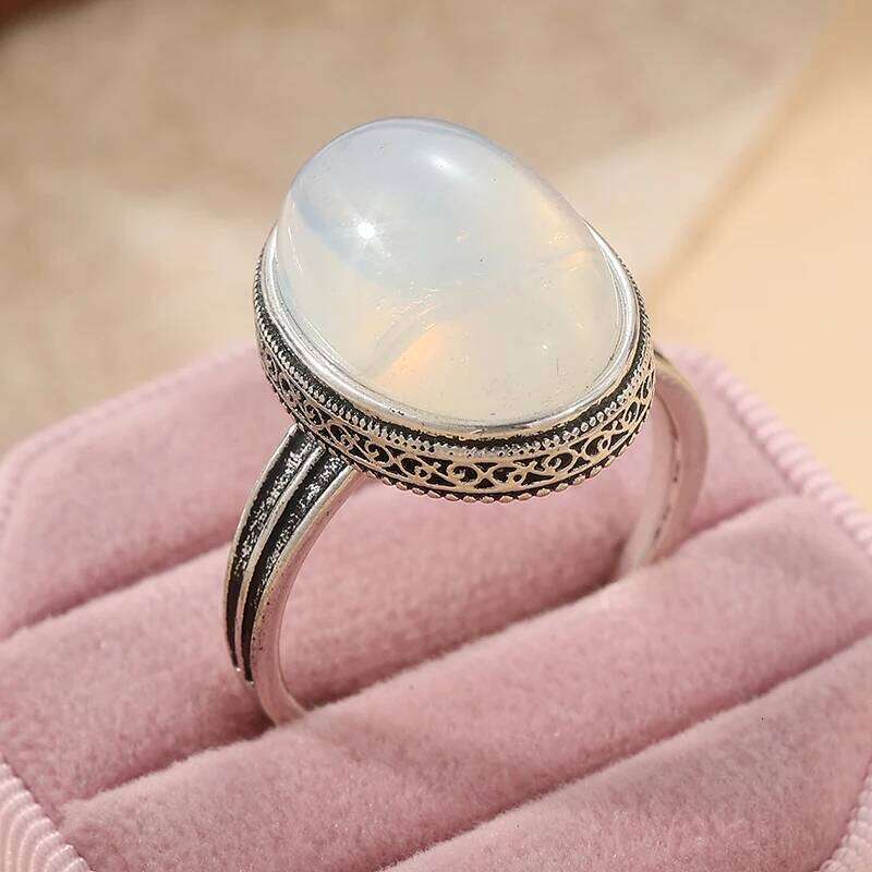 Rainbow Silvery Color Moonstone Statement Big Stone Beautiful Ring, Gift for Her H260312