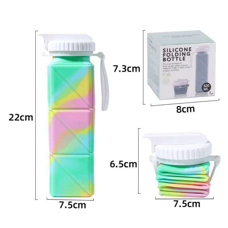 650ml Rainbow Folding Cup New Sports Outdoors Portable Travel Silicone Water Bottle Fitness Kettle Straw Cups Z260314