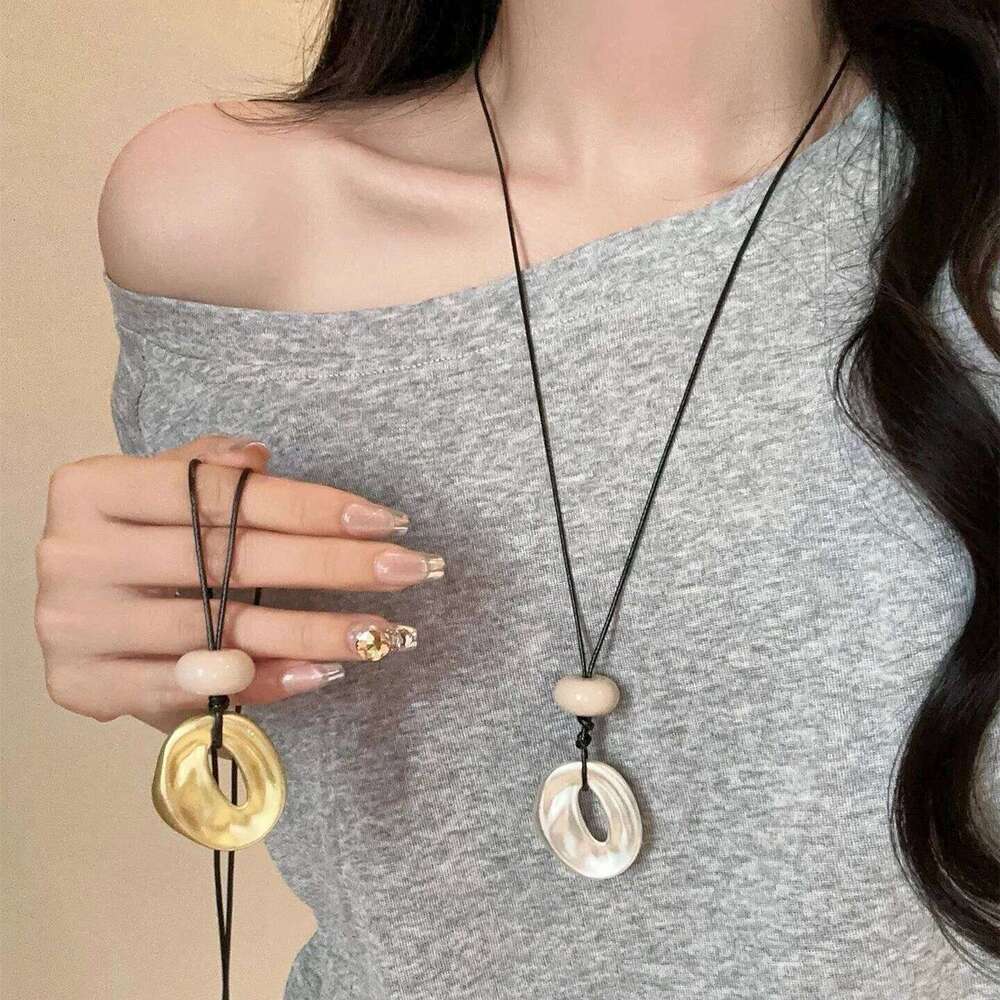 LATS Unique Design Irregular Hollow Matte Color Oval Stone Pendant Necklaces for Women Adjustable Rope Chain Chokers Jewelry H260312