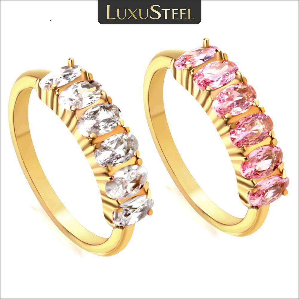 LUXUSTEEL Exquisite Colorful Cubic Zirconia Rings for Women Waterproof Gold Plated Stainless Steel Wedding Accessories H260312