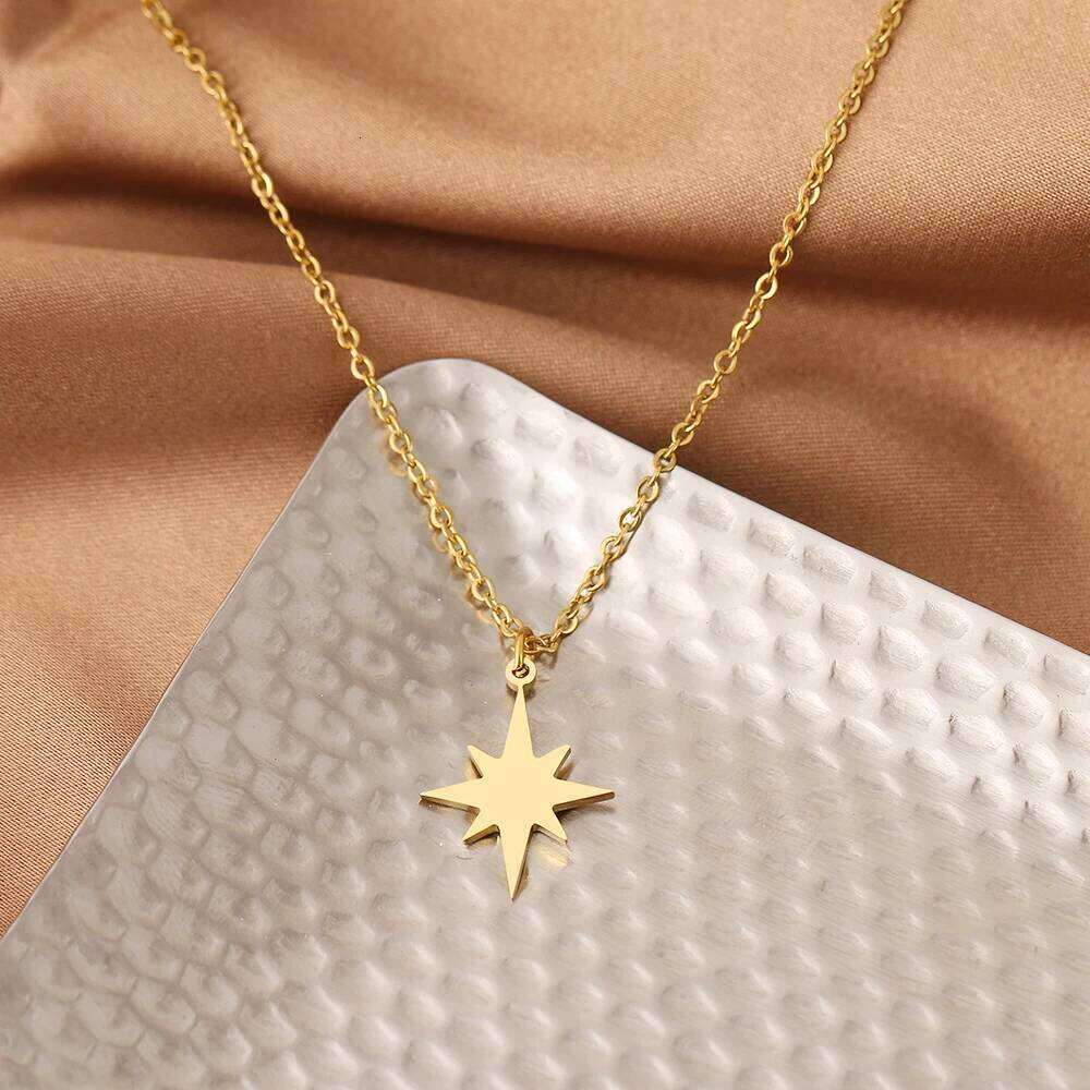 Stainless Steel Necklaces Eight-pointed Star Clavicle Pendant Chain Fashion Necklace For Women Jewelry Party Best Gifts NEW H260312