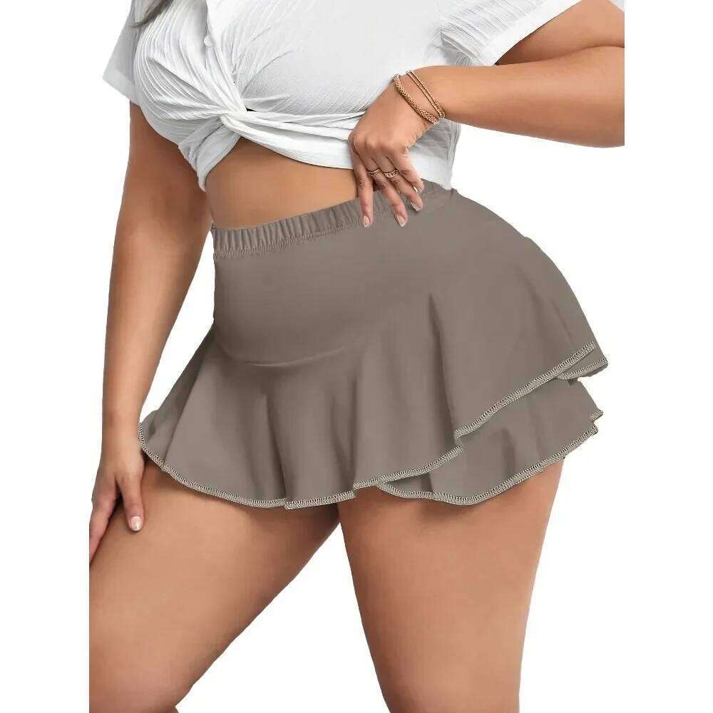 Plus Size 1XL-5XL Women's Casual Pleated Home Ladies Fashion Sexy Short Leggings Solid Color Skirts Z260314