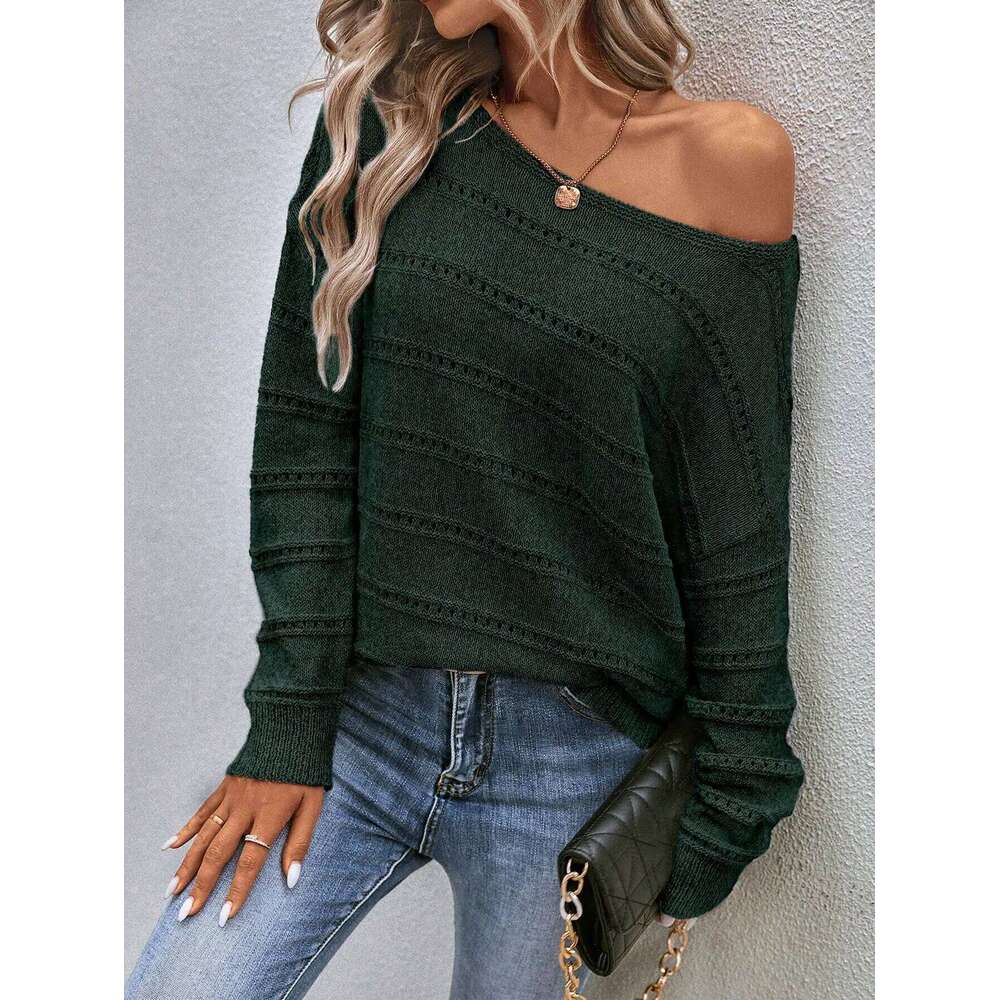 New solid color hollow round neck pullover knitted sweater Z260313