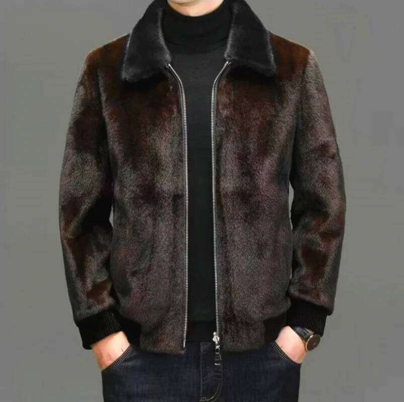 Winter New Fashion Men's Turn-down Collar Long Sleeve Zipper Faux Fur Jackets Male Thicken Casual Trendy Daily Coats Z260313