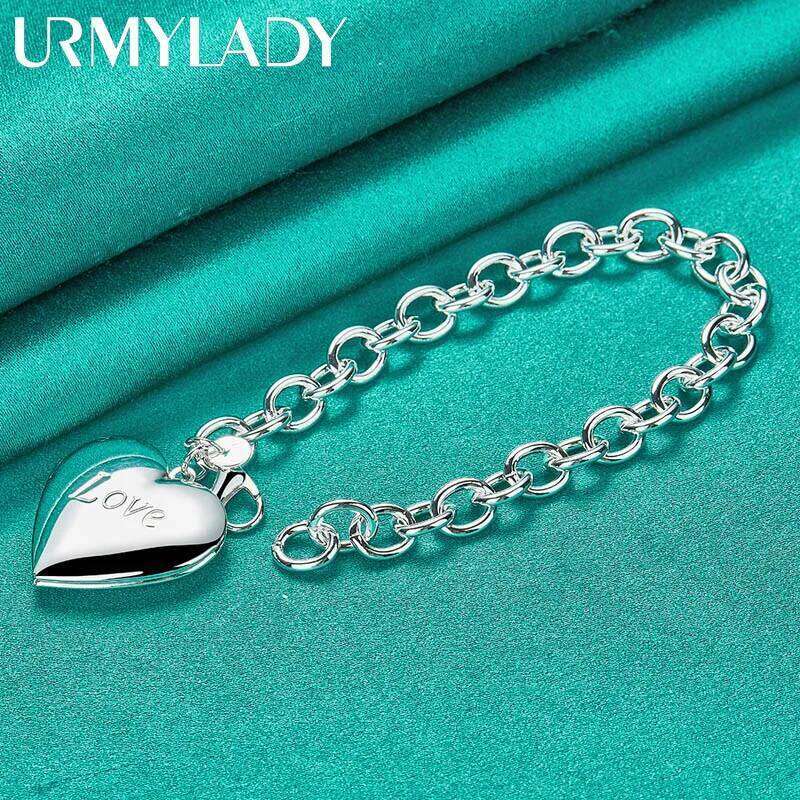 URMYLADY 925 Sterling Silver Love Heart Photo Frame Bracelet For Women Wedding Engagement Gift Fashion Jewelry Z260313