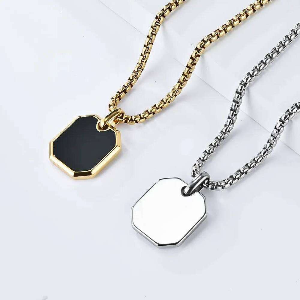 Black Pendants Men Women Stainless Steel Square Pendant Necklace with Rolo Chain for Jewelry Gifts H260312