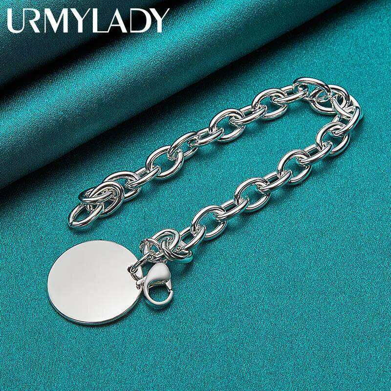 URMYLADY 925 Sterling Silver Smooth Round Brand Pendant Bracelet For Women Wedding Party Fashion Charm Jewelry Z260313