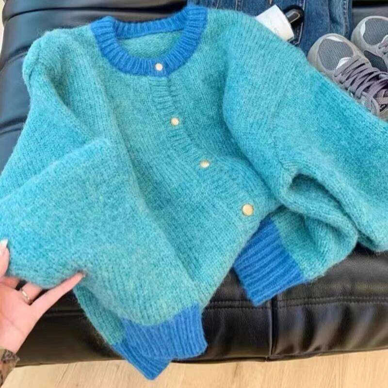 ITOOLIN Single-breasted Cardigan Long Sleeve Patchwork Knitted Sweater O-Neck Casual Warm Coat Office Outerwear Autumn Winter Z260314