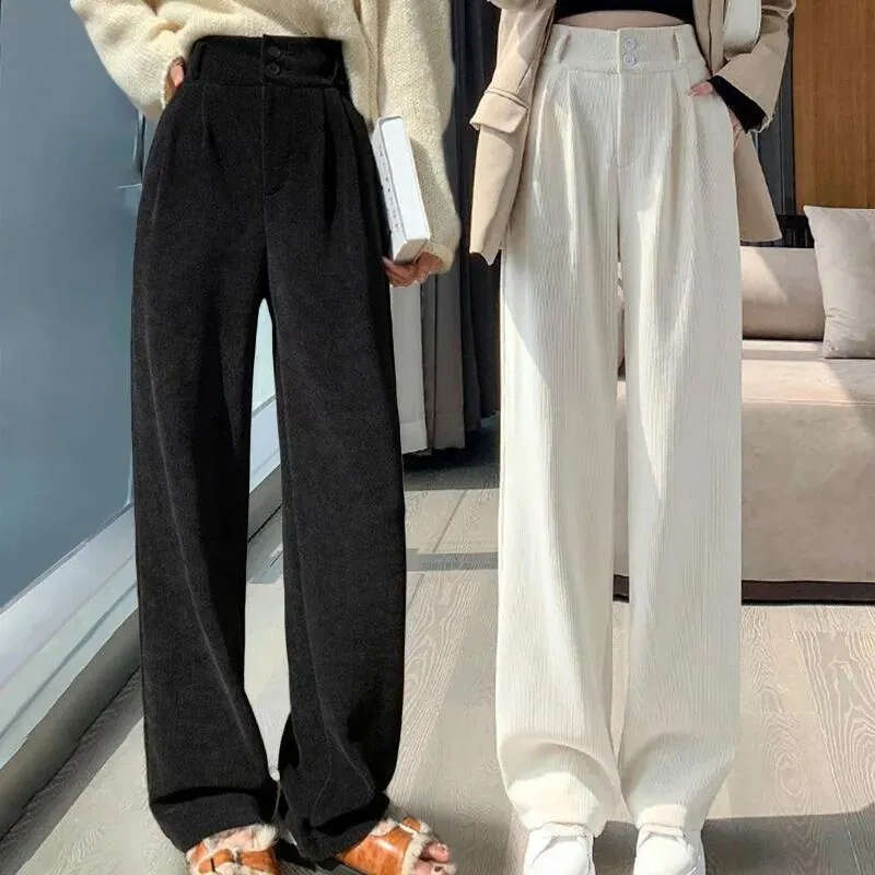 Women's Pants Corduroy Vintage Casual Wide Leg For Women Autumn Winter High Waist Elegant Loose Cotton Trousers Streetwear Z260312
