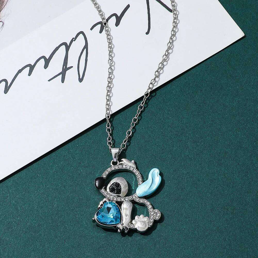 Cartoon Lilo & Hollow Out Diamond Necklace Fashion Charm Stitch Neck Chain Pendant for Valentine's Day Gifts H260312
