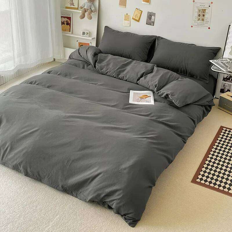 Simple Plain Home Textiles Water-washed Cotton Bedding Four-piece Set High Quality Duvet Cover Bed Sheet 2 Pieces Pillowcase H260312 - view 3