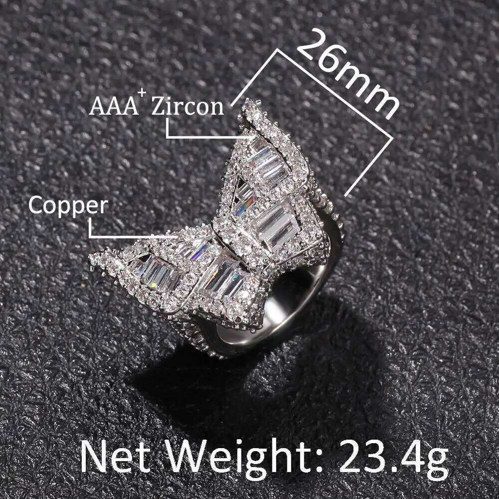 THE BLING KING Men Hiphop Baguettecz Cluster Square Cut Large Butterfly Shape Cubic Zirconia Gold Color Party Ring Jewelry H260312