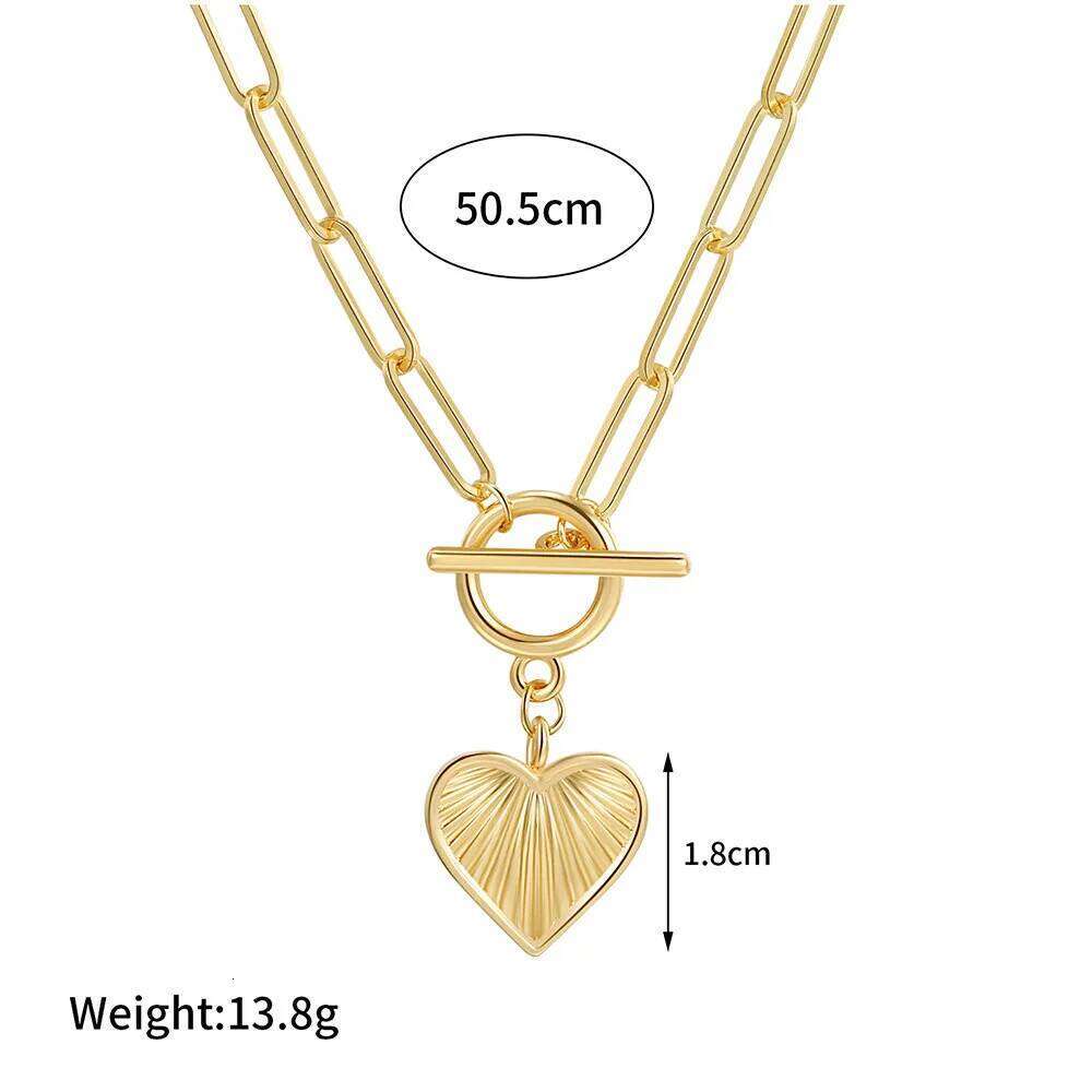 14K Gold Plated Heart Charm Pendant Paperclip Choker Toggle Clasp Dainty Chain Necklace Jewery for Women Girls H260312