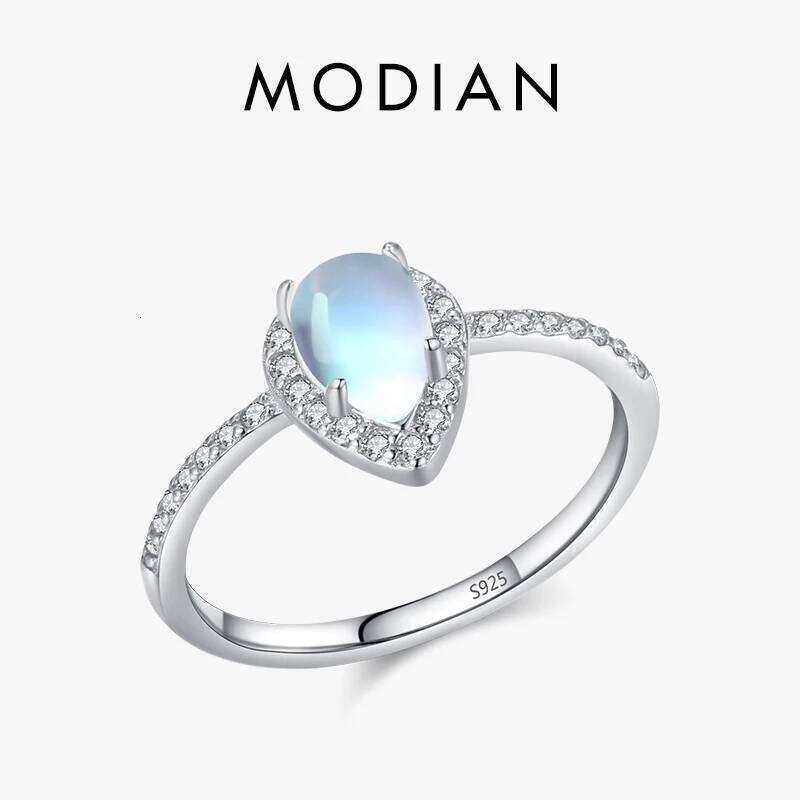 Modian 925 Sterling Silver Exquisite Water Drop Moonstone Female Finger Ring Luxury Shiny Clear CZ Fine Jewelry For Women Gifts H260312