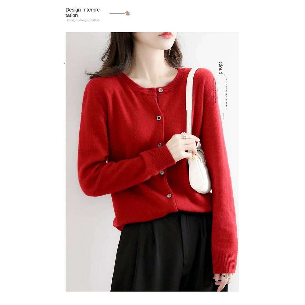 New Worsted Spring And Autumn Women Cardigan Round Neck Knitwear Solid Color Fashion High-grade Knitwear-ZD-021 Z260313