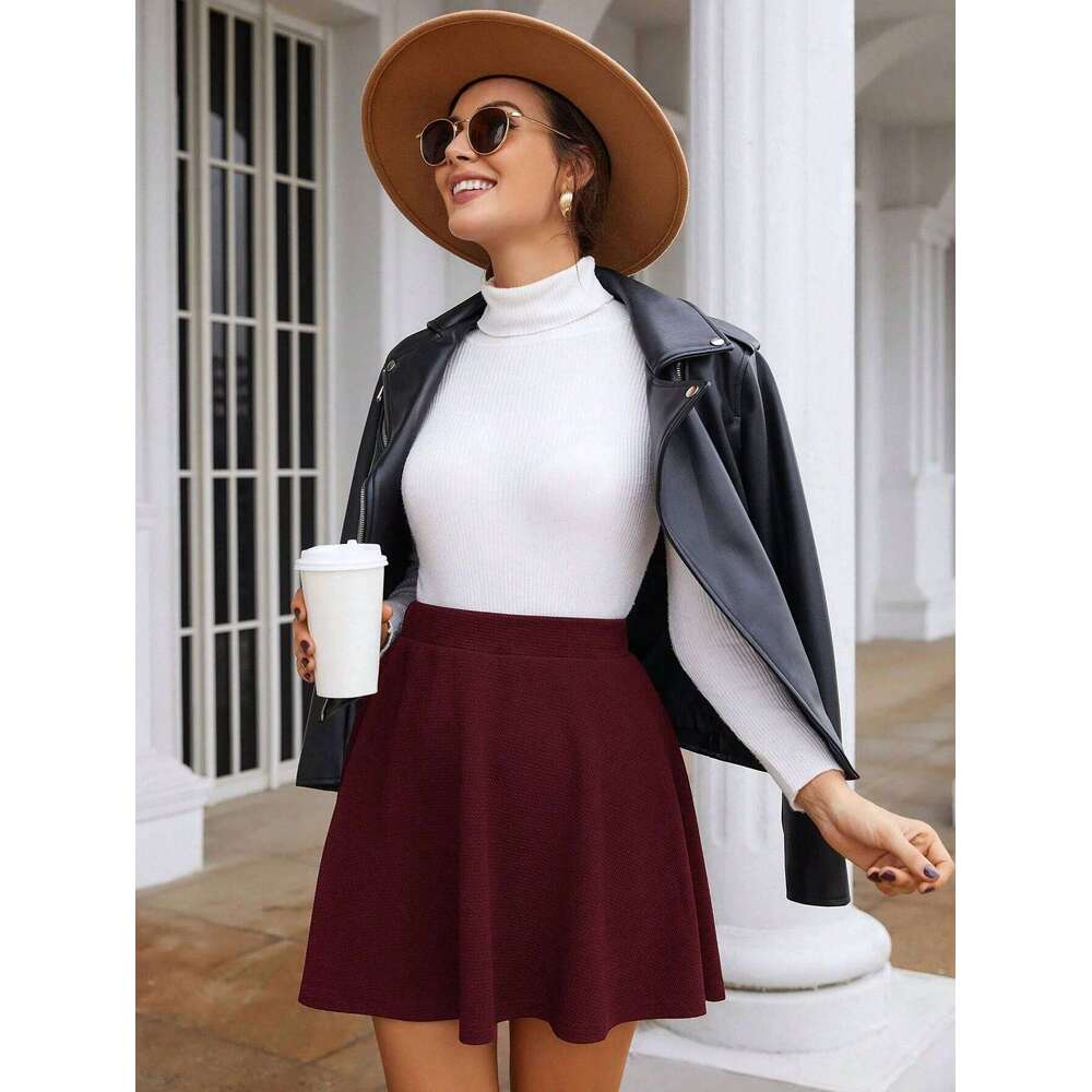 Ladies casual all-in-one high-waisted solid-color elastic-waist skirt Z260314