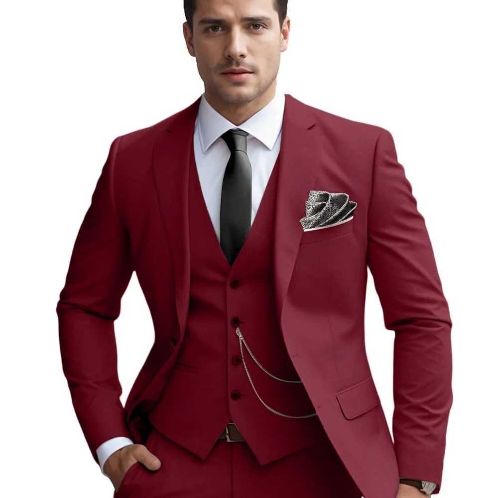 Elegant Solid Slim Fit Mens Suits Fashion Design Groom Wedding Blazer Vest Pants Set for Party Prom Business Boyfriend Wear M260313