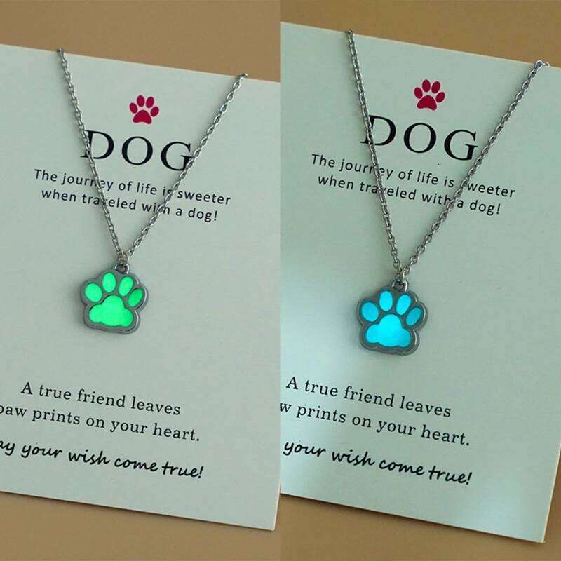 Glow In The Dark Cute Luminous Dog Cat Paw Pendants Necklaces for Mens Women Necklace Chain Fashion Jewelry H260312