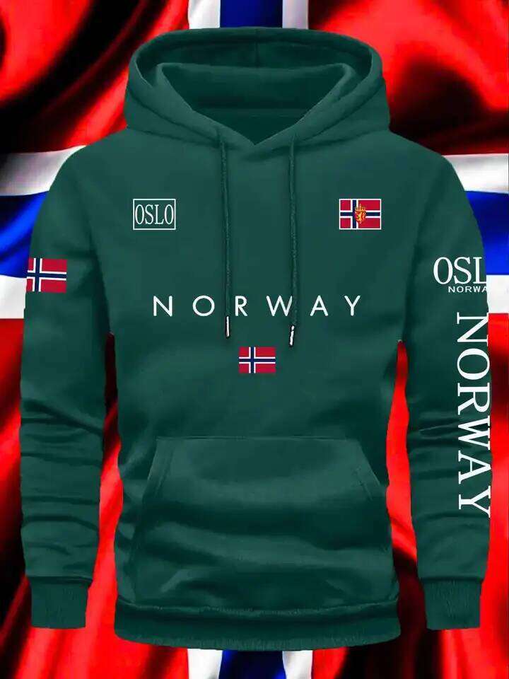 Norwegian Flag Print Trend Men Women Hooded Sweatshirt Autumn Winter Daily Outdoor Vacation Fitness Casual Loose Warm Sportswear Z260314