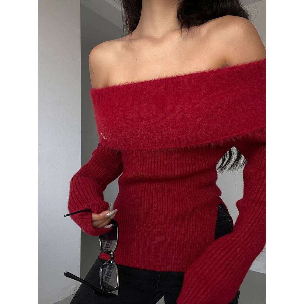 WOMENGAGA Spicy Girl Slash Neck Off Shoulder Knitted Sweater For Winter New Slim Fashion Sexy Korean Women Top B5FU Z260313