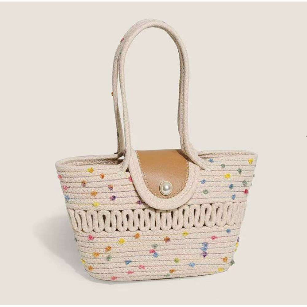 Simple Woven Handbag Large Capacity Commuter Tote Versatile Scarf Shoulder Casual Travel Beach Bag