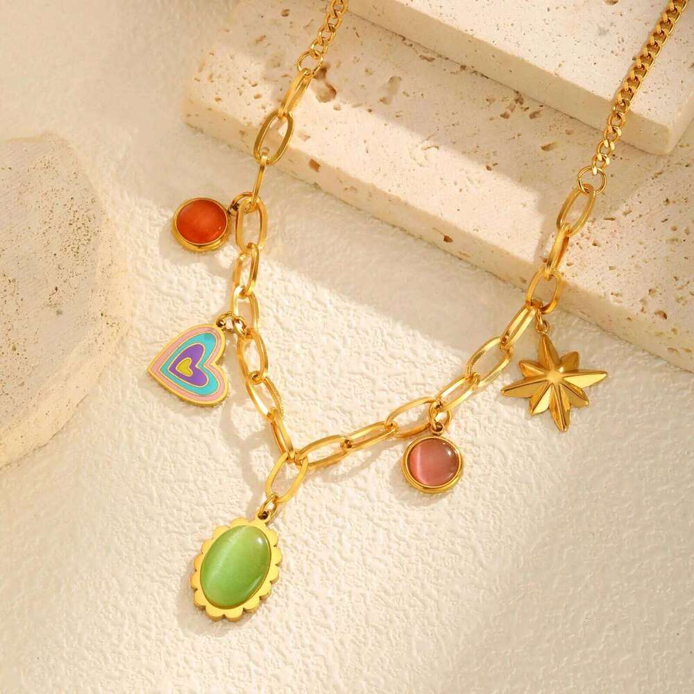 Vnox Stainless Steel Golden Multiple Pendants Necklace for Women New Fashion Style Neck Chain Trendy Jewelry Party Birthday Gift H260312