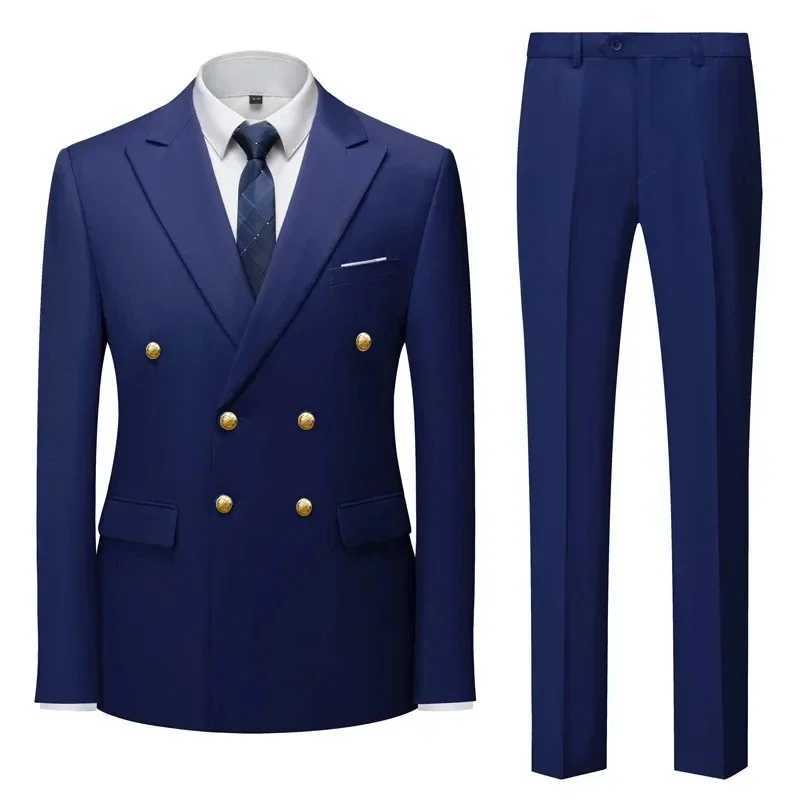 Fashion new mens casual boutique double breasted suit pants mens business suit set M260313
